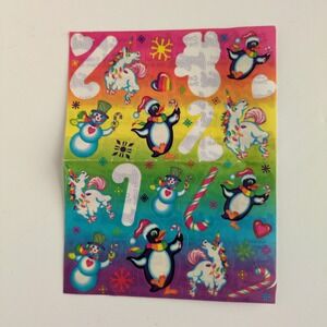 Vtg Lisa Frank Sticker Sheet Rainbow Winter Christmas Unicorn Penguin Partial